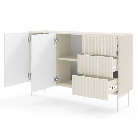 Komoda ryflowana kaszmir z szufladami 147 cm 2-drzwiowa MIGEL